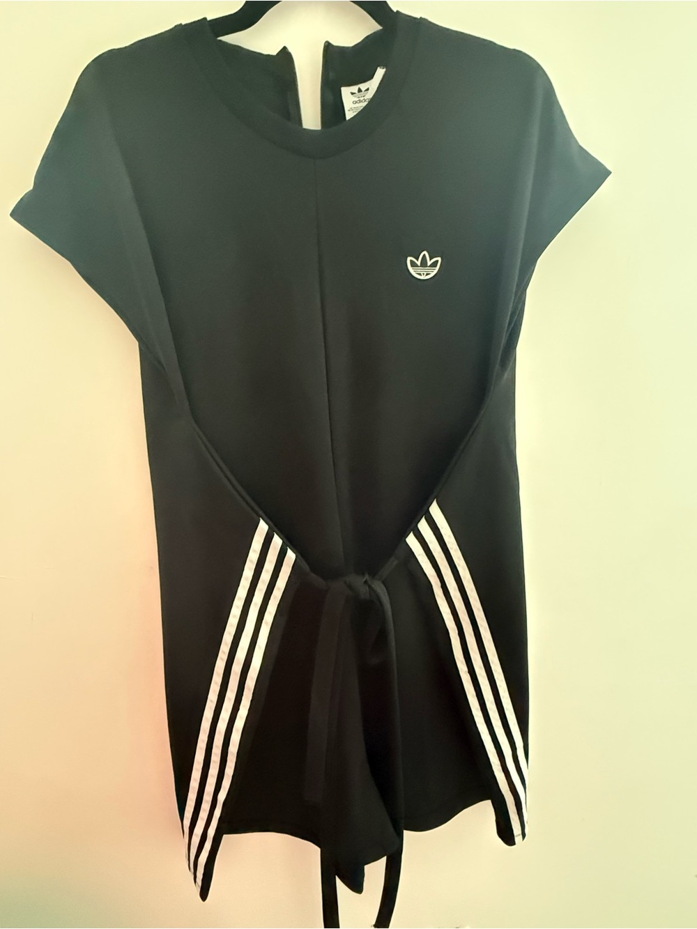 adidas Black Short-Sleeve Romper with White Three-Stripe Accents - Picture 5 of 8